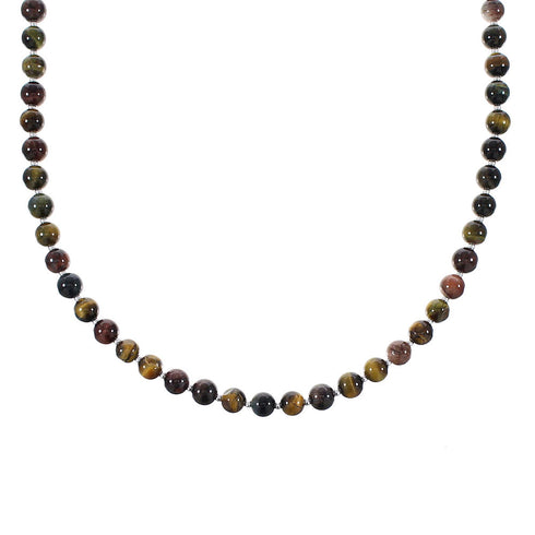 Genuine Sterling Silver Navajo Indian Tiger Eye Bead Necklace RX107849